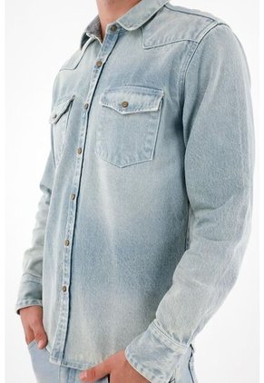 Tennis Camisa En Denim Con Bolsillos Azul Para Hombre