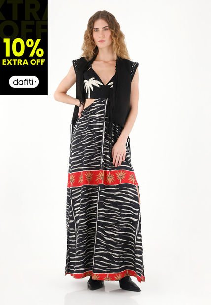 Vestido Largo Estampado Cut Out Para Mujer