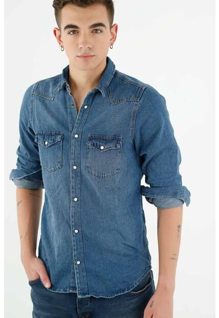 Camisa De Jean Manga Larga Para Hombre