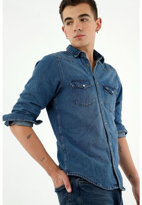 Camisa De Jean Manga Larga Para Hombre