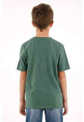 Camiseta Verde Básica Con Estampado De Tigre Para Niño