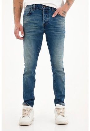 Tennis Jean Super Skinny Azul tiro Medio Con Bigotes 3D Para Hombre