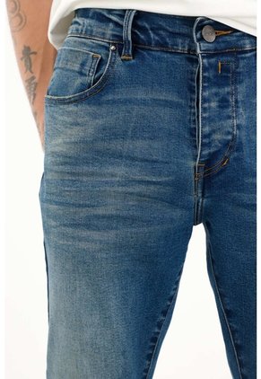 Tennis Jean Super Skinny Azul tiro Medio Con Bigotes 3D Para Hombre