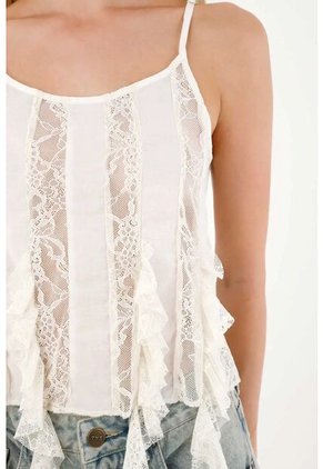 Tennis Camisa Con Detalles De Encaje Y Boleros Crudo Para Mujer