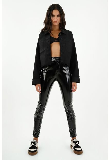 Pantalón Negro Con Efecto Brillante Para Mujer