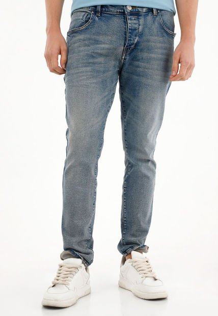 Jean Skinny Tiro Medio Azul Para Hombre