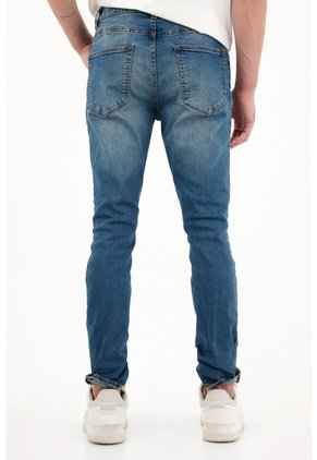 Tennis Jean Super Skinny Azul tiro Medio Con Bigotes 3D Para Hombre
