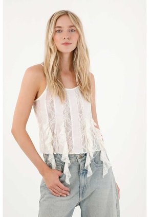 Tennis Camisa Con Detalles De Encaje Y Boleros Crudo Para Mujer