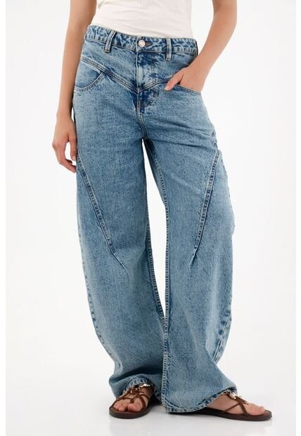 Tennis Jean Wide Leg De Tiro Bajo Azul Para Mujer