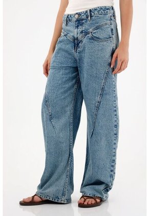 Tennis Jean Wide Leg De Tiro Bajo Azul Para Mujer