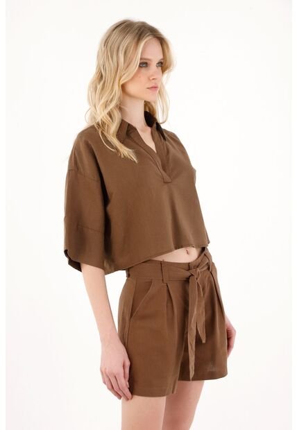 Tennis Short Con Bolsillos Y Cinturón Café Para Mujer