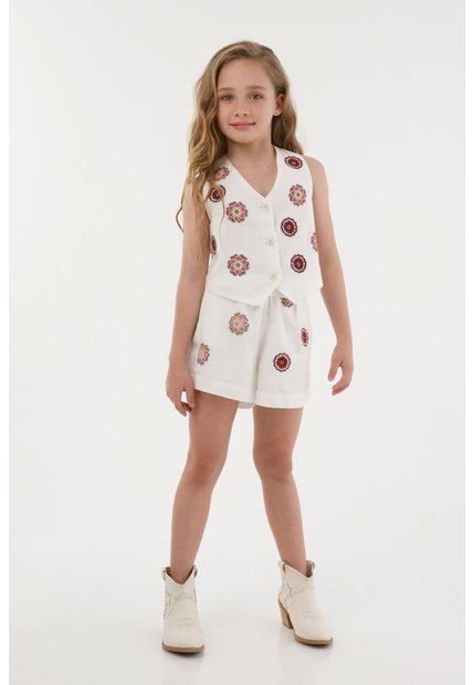 Chaleco Con Bordado De Flores Crudo Para Niña