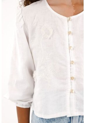 Camisa Blanca De Manga Larga Con Volumen Para Niña