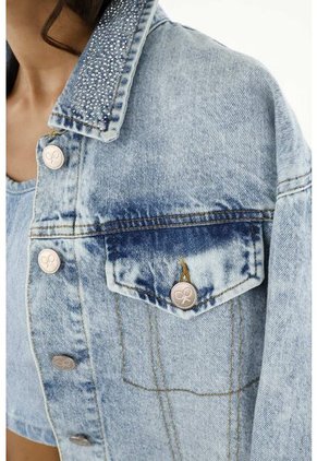 Chaqueta Crop Azul Para Mujer