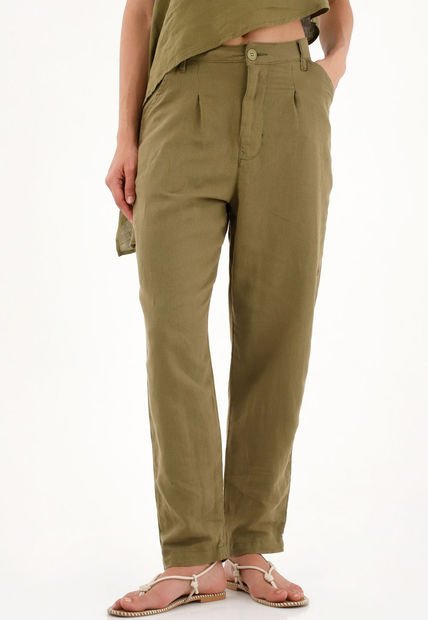 Pantalón Clásico Verde En 100% Lino Para Mujer