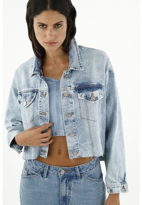 Chaqueta Crop Azul Para Mujer