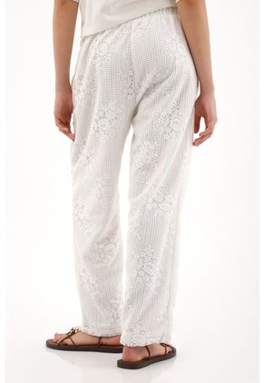 Tennis Pantalón Recto En Tela Bordada Crudo Para Mujer