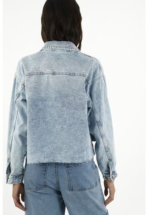 Chaqueta Crop Azul Para Mujer