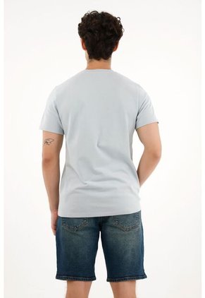 Camiseta Básica Azul Con Estampado Para Hombre