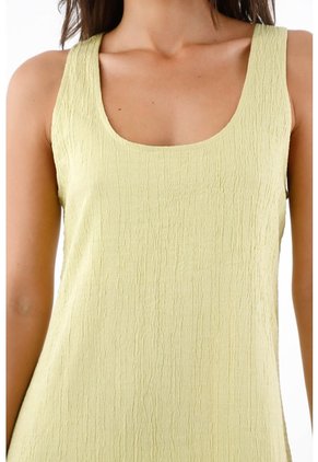 Tennis Vestido Largo Para Mujer En Poliéster Verde Lima Fit Relajado Con Textura Arrugada