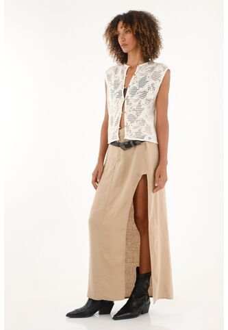 Falda Crudo En 100% Lino Con Abertura Para Mujer Tennis