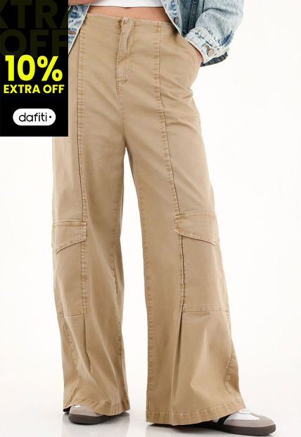 Pantalón Cargo Café De Silueta Amplia Para Mujer