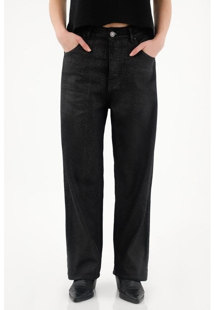 Tennis Pantalón Con Efecto Resinado Animal Print Negro Para Mujer