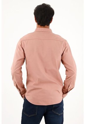Camisa Oxford Manga Larga Rosada Para Hombre