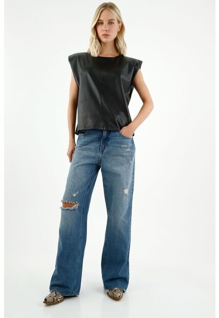 Tennis Camisa Manga Sisa Negra Para Mujer