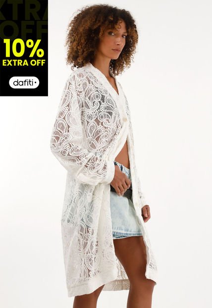 Kimono En Encaje Crudo Para Mujer