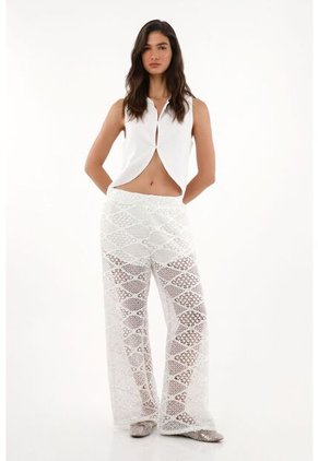 Tennis Pantalón Wide Leg En Tejido Abierto Crudo Para Mujer