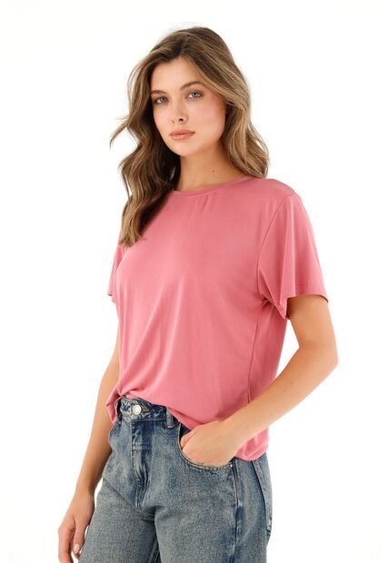 Camiseta Básica Rosada De Tacto Frío Para Mujer