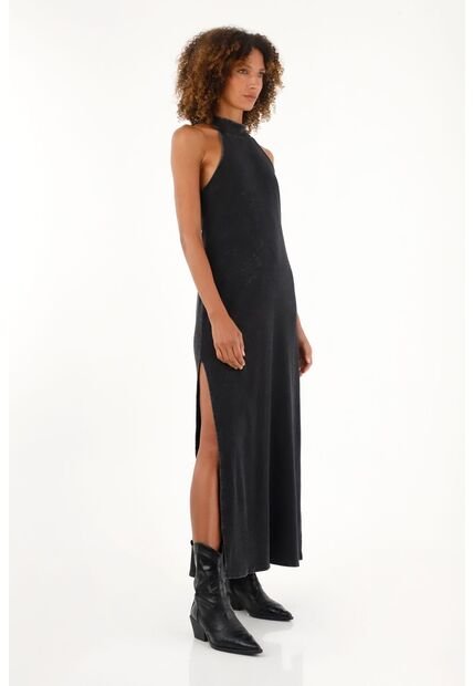 Vestido Negro Largo De Cuello Alto Para Mujer
