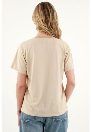 Camiseta Básica Café Estampada Para Mujer