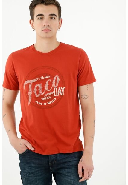 Camiseta Con Estampado Localizado Naranja Para Hombre