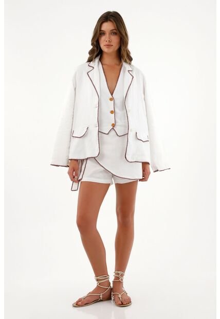 Tennis Abrigo Blanco Tipo Blazer En Lino Para Mujer