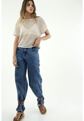 Jean Azul Con Efecto Desgaste Para Mujer