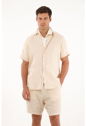 Camisa Manga Corta En 100% Lino Crudo Para Hombre