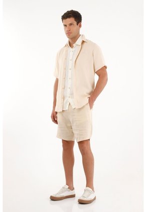 Camisa Manga Corta En 100% Lino Crudo Para Hombre