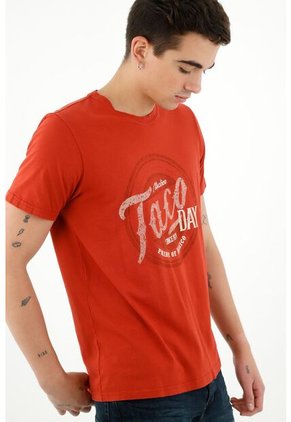Camiseta Con Estampado Localizado Naranja Para Hombre