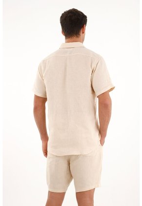 Camisa Manga Corta En 100% Lino Crudo Para Hombre
