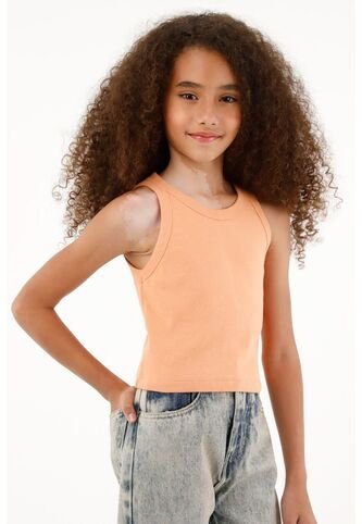 Camiseta Naranja En Rib Para Niña Tennis
