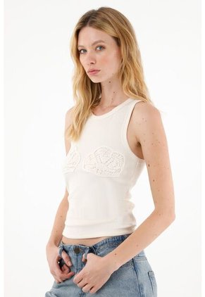 Tennis Camiseta Crudo Con Diseño En Croche En Copas Para Mujer