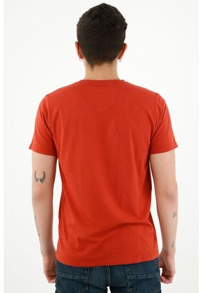 Camiseta Con Estampado Localizado Naranja Para Hombre