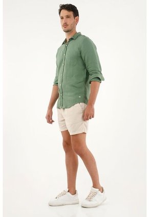 Camisa Verde En 100% Lino Para Hombre