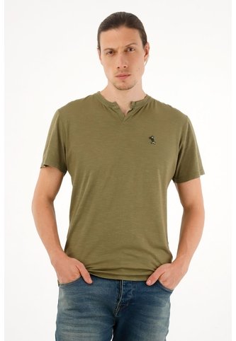 Camiseta Verde Con Abertura En V Para Hombre Tennis