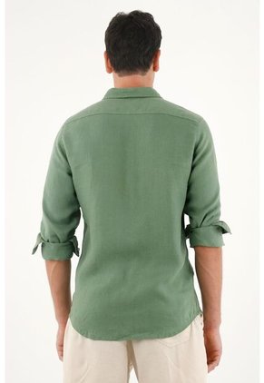 Camisa Verde En 100% Lino Para Hombre