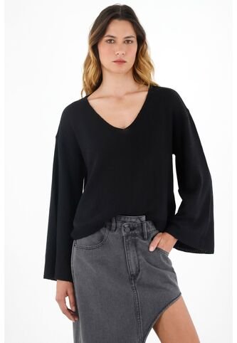 Tennis Buzo Con Cuello En V Negro Para Mujer Tennis