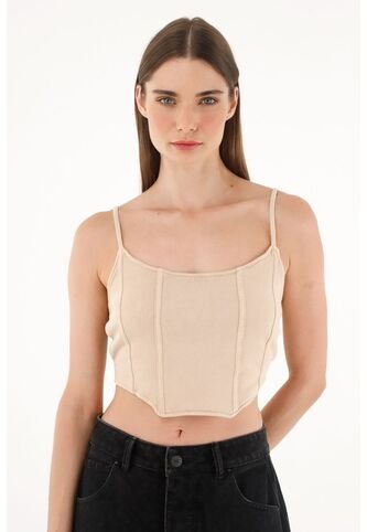 Camiseta Crudo En Rib Tipo Crop Para Mujer Tennis