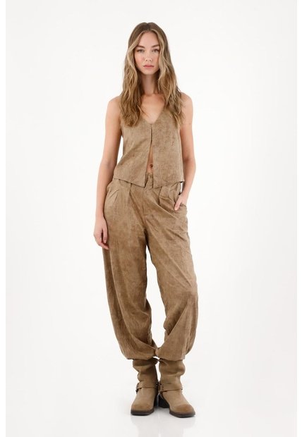 Tennis Pantalón En Cuero Sintético Café Para Mujer